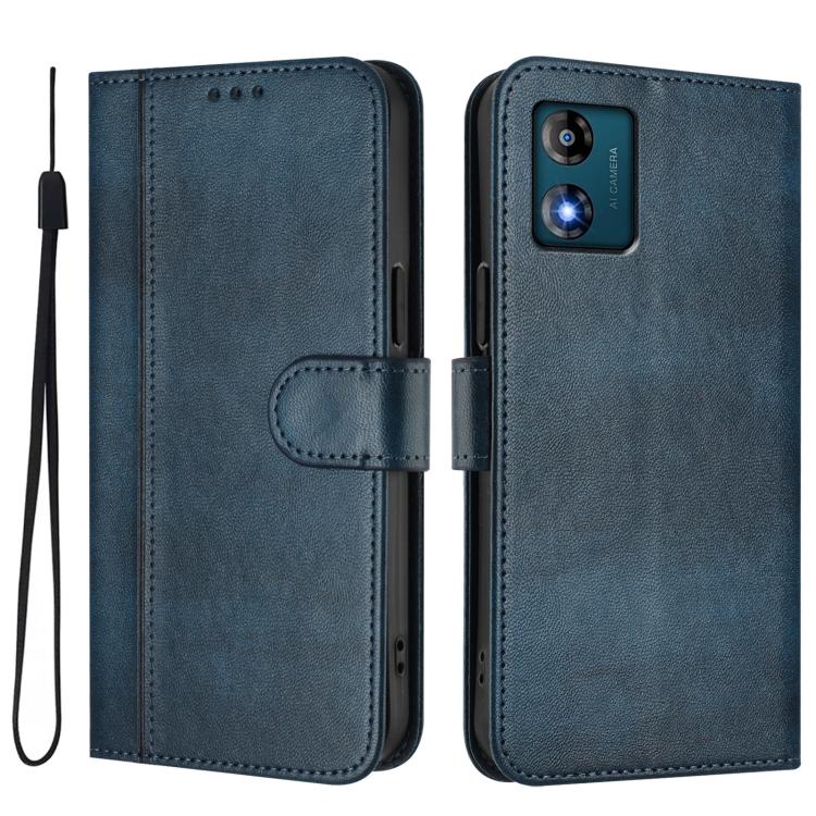 For Motorola Moto E13 2023 4G Line Splicing Buckle Retro Leather Phone Case