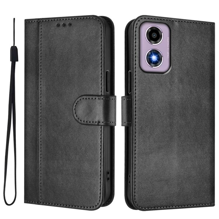 For Motorola Moto E14 4G / G24 4G Line Splicing Buckle Retro Leather Phone Case