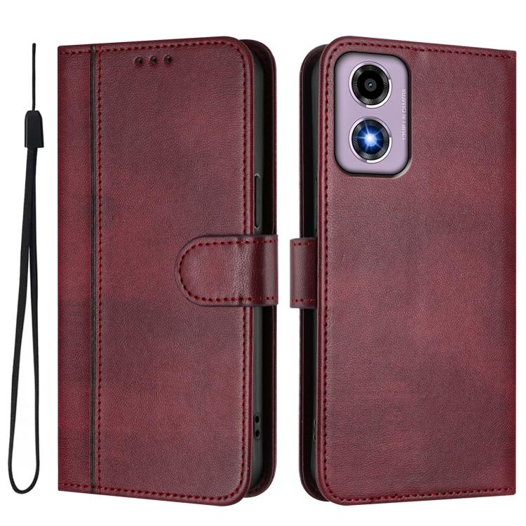 For Motorola Moto E14 4G / G24 4G Line Splicing Buckle Retro Leather Phone Case