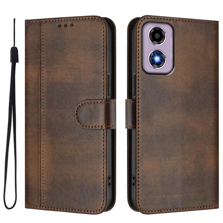 For Motorola Moto E14 4G / G24 4G Line Splicing Buckle Retro Leather Phone Case