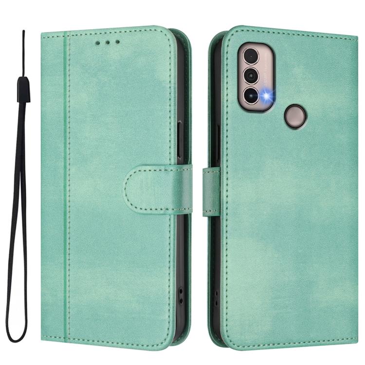 For Motorola Moto E40 / E30 / E20 Line Splicing Buckle Retro Leather Phone Case