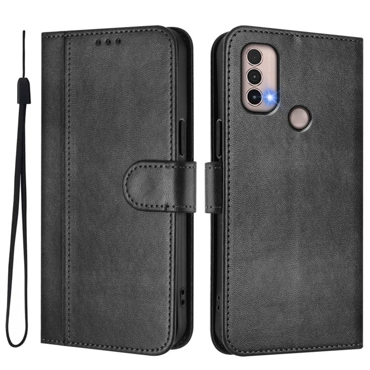 For Motorola Moto E40 / E30 / E20 Line Splicing Buckle Retro Leather Phone Case
