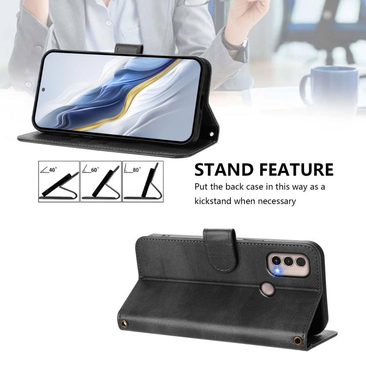 For Motorola Moto E40 / E30 / E20 Line Splicing Buckle Retro Leather Phone Case