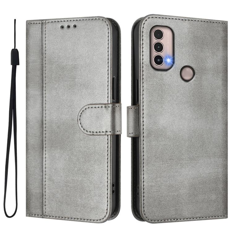 For Motorola Moto E40 / E30 / E20 Line Splicing Buckle Retro Leather Phone Case