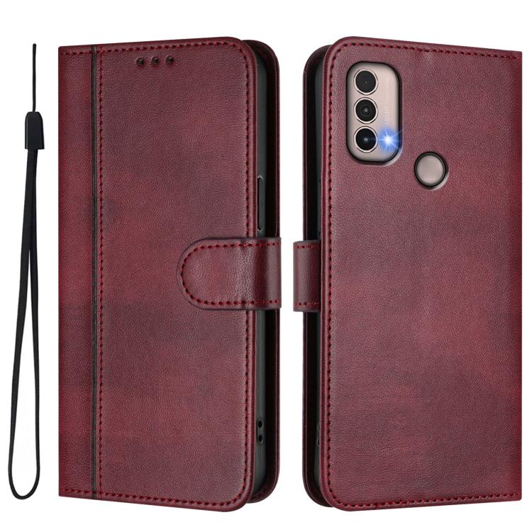For Motorola Moto E40 / E30 / E20 Line Splicing Buckle Retro Leather Phone Case