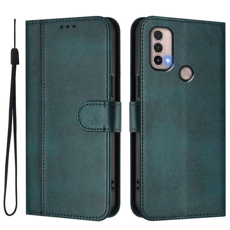 For Motorola Moto E40 / E30 / E20 Line Splicing Buckle Retro Leather Phone Case