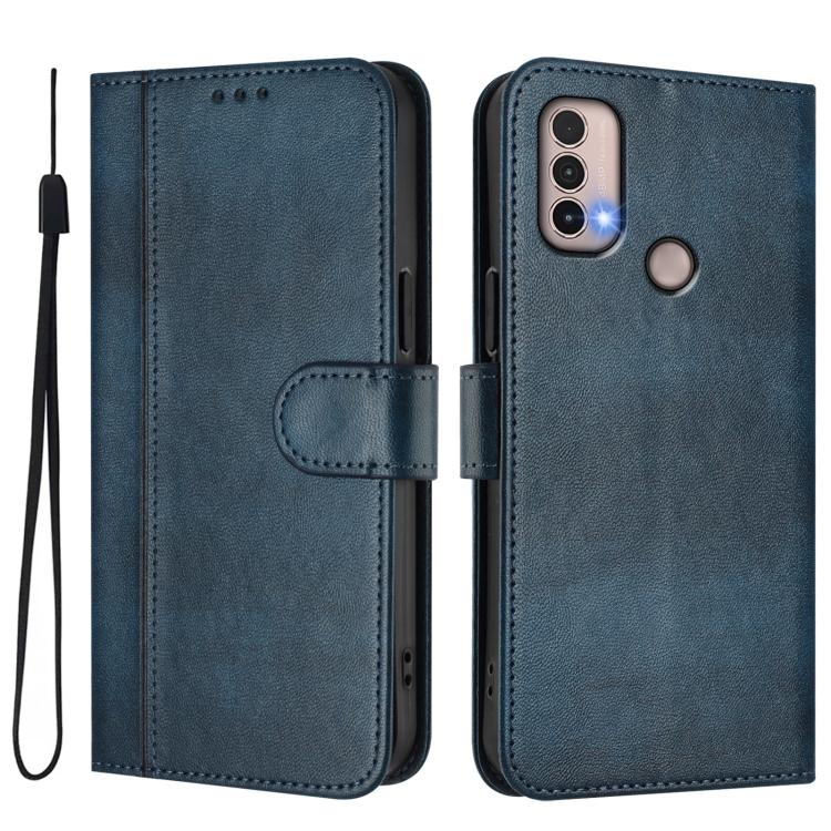 For Motorola Moto E40 / E30 / E20 Line Splicing Buckle Retro Leather Phone Case