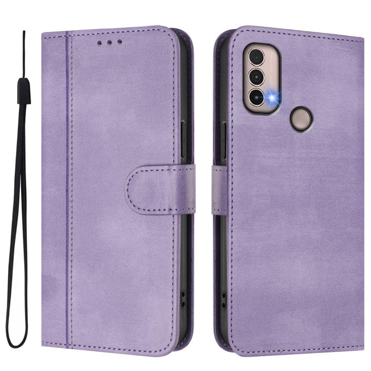 For Motorola Moto E40 / E30 / E20 Line Splicing Buckle Retro Leather Phone Case