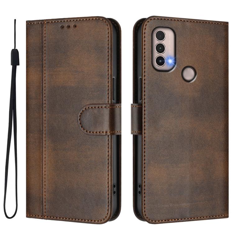 For Motorola Moto E40 / E30 / E20 Line Splicing Buckle Retro Leather Phone Case
