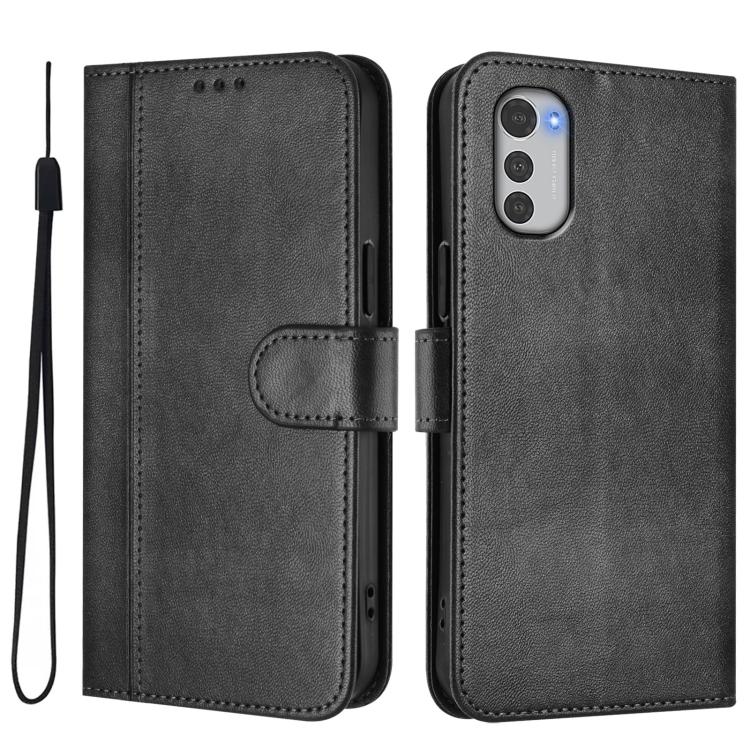 For Motorola Moto E32 4G Global Line Splicing Buckle Retro Leather Phone Case
