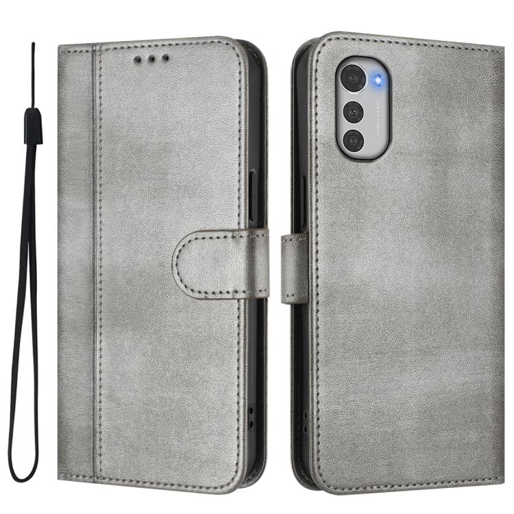 For Motorola Moto E32 4G Global Line Splicing Buckle Retro Leather Phone Case