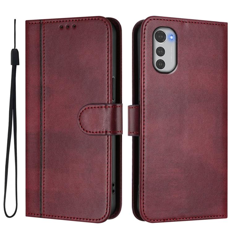 For Motorola Moto E32 4G Global Line Splicing Buckle Retro Leather Phone Case