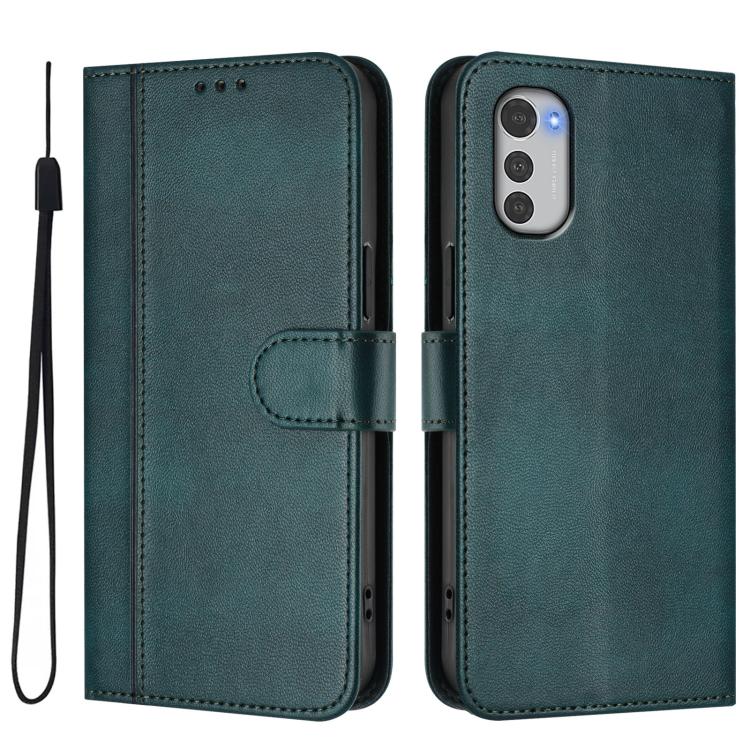 For Motorola Moto E32 4G Global Line Splicing Buckle Retro Leather Phone Case