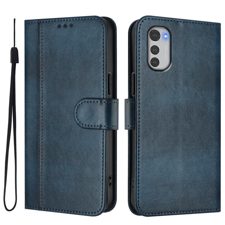 For Motorola Moto E32 4G Global Line Splicing Buckle Retro Leather Phone Case