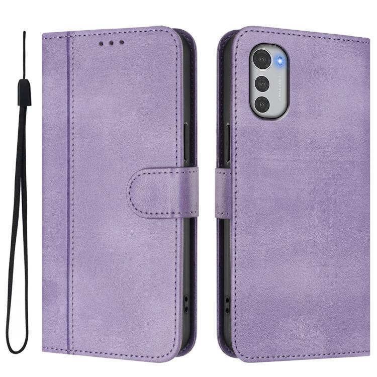 For Motorola Moto E32 4G Global Line Splicing Buckle Retro Leather Phone Case