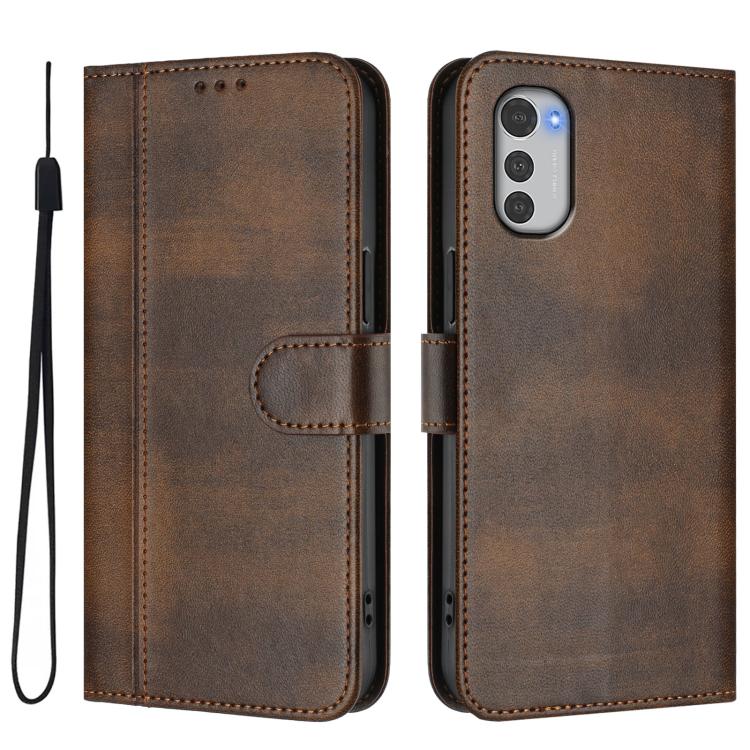 For Motorola Moto E32 4G Global Line Splicing Buckle Retro Leather Phone Case