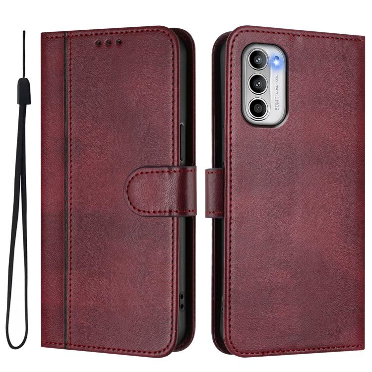 For Motorola Moto G 5G 2022 Line Splicing Buckle Retro Leather Phone Case