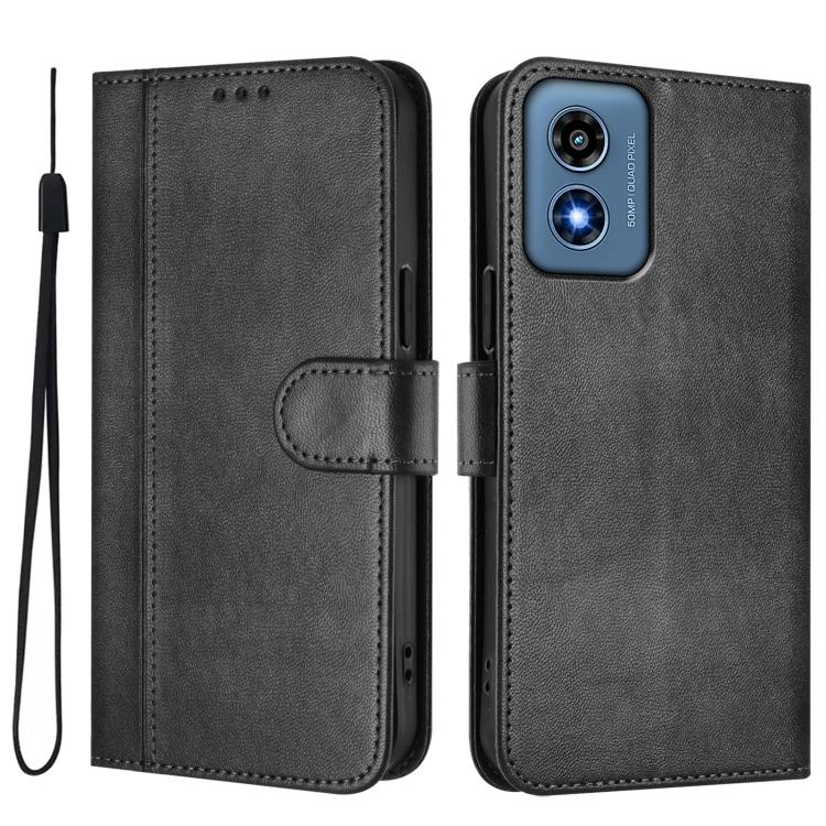 For Motorola Moto G Play 4G 2024 Global Line Splicing Buckle Retro Leather Phone Case