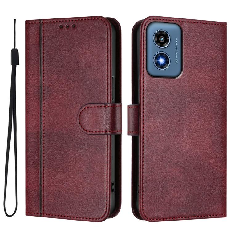 For Motorola Moto G Play 4G 2024 Global Line Splicing Buckle Retro Leather Phone Case