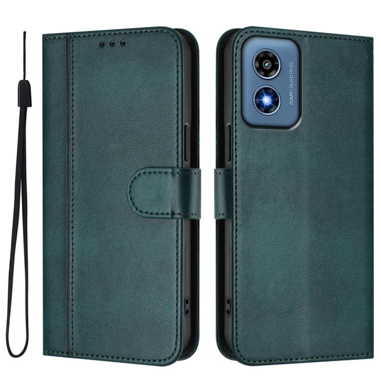 For Motorola Moto G Play 4G 2024 Global Line Splicing Buckle Retro Leather Phone Case