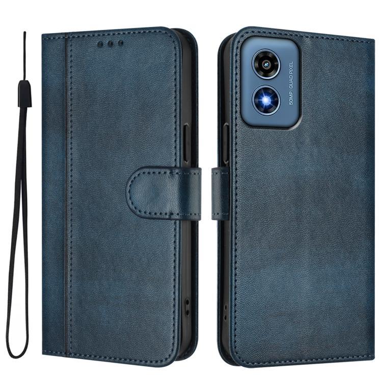 For Motorola Moto G Play 4G 2024 Global Line Splicing Buckle Retro Leather Phone Case