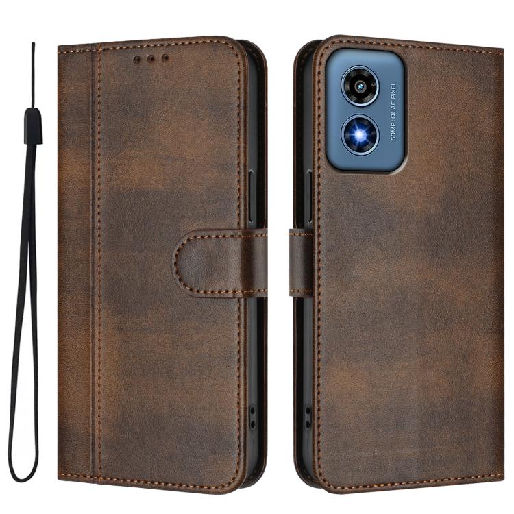 For Motorola Moto G Play 4G 2024 Global Line Splicing Buckle Retro Leather Phone Case