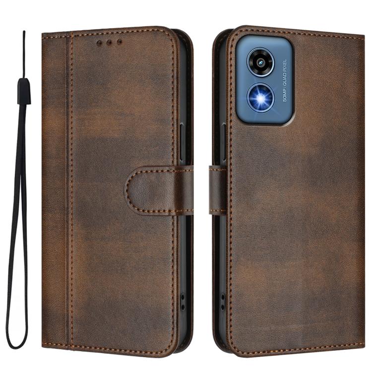 For Motorola Moto G Play 5G 2024 Global Line Splicing Buckle Retro Leather Phone Case