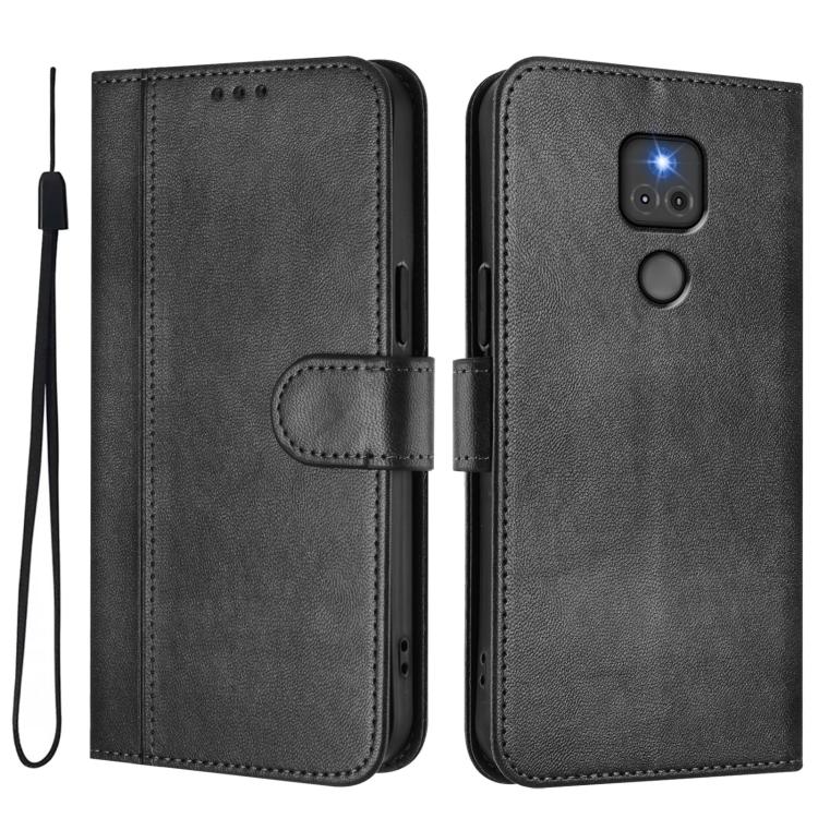 For Motorola Moto G Play 2021 Line Splicing Buckle Retro Leather Phone Case
