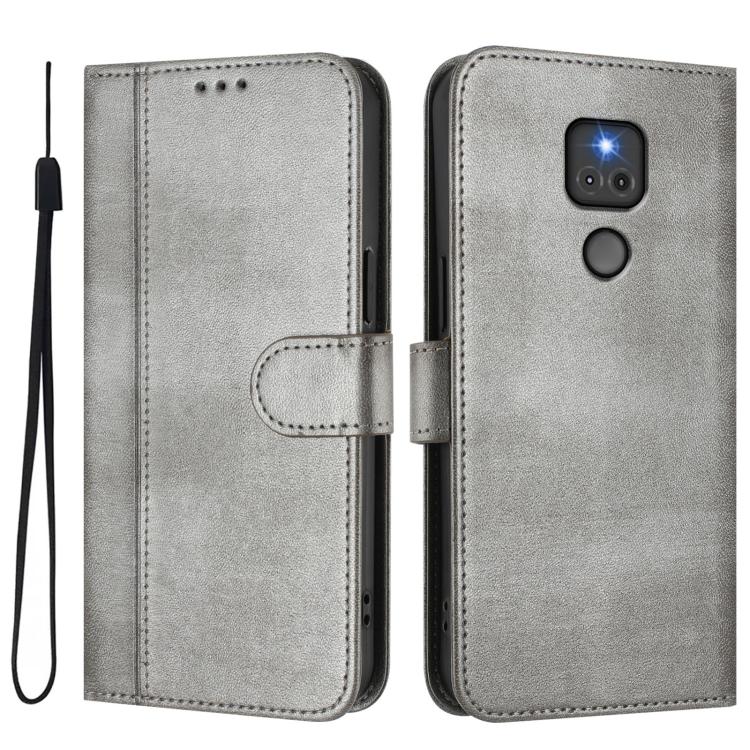 For Motorola Moto G Play 2021 Line Splicing Buckle Retro Leather Phone Case
