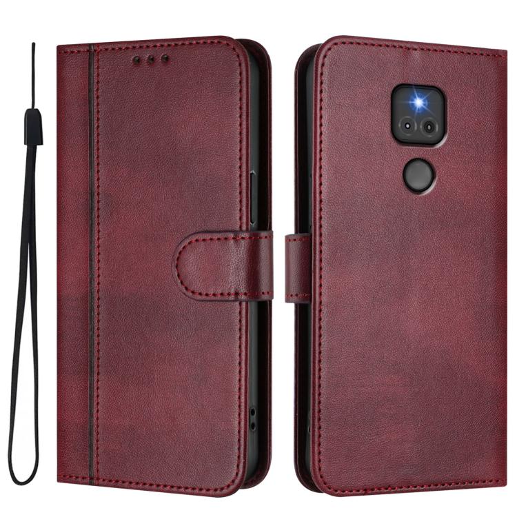For Motorola Moto G Play 2021 Line Splicing Buckle Retro Leather Phone Case