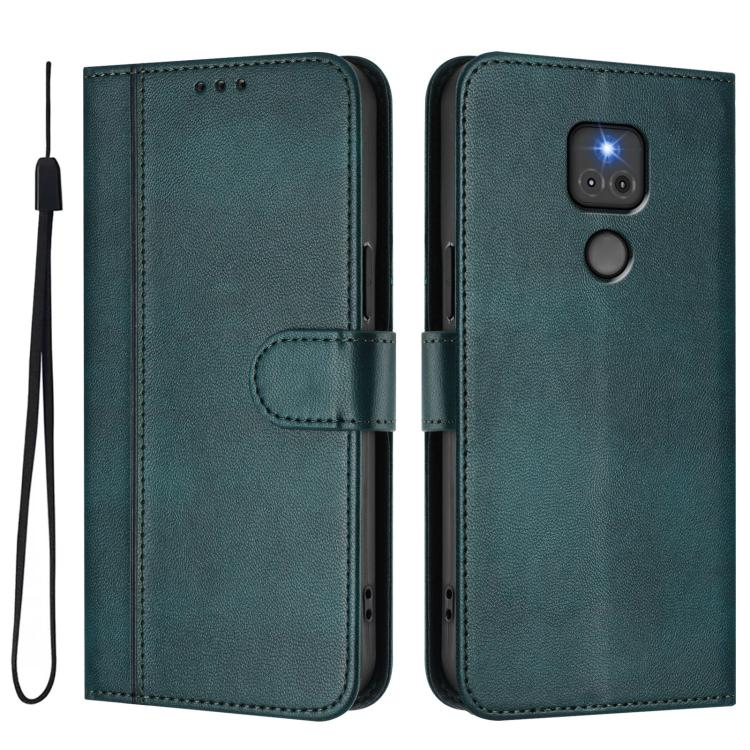 For Motorola Moto G Play 2021 Line Splicing Buckle Retro Leather Phone Case