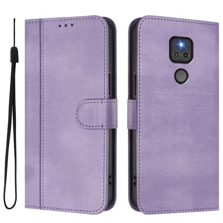 For Motorola Moto G Play 2021 Line Splicing Buckle Retro Leather Phone Case
