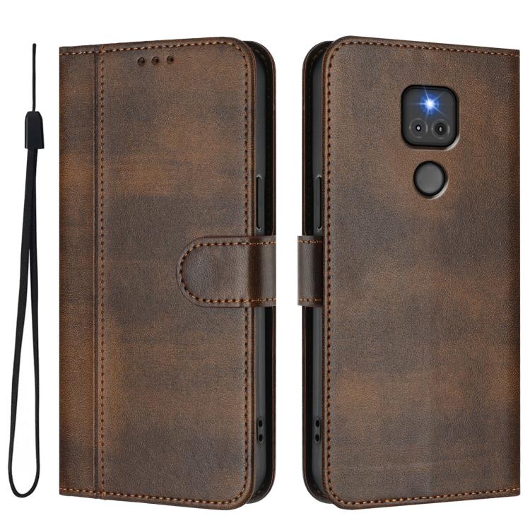 For Motorola Moto G Play 2021 Line Splicing Buckle Retro Leather Phone Case