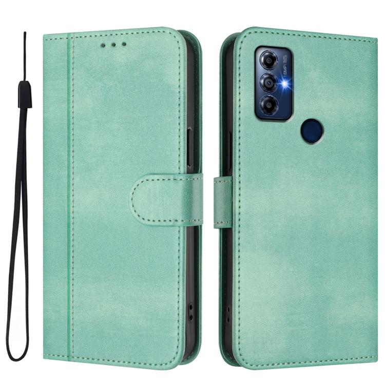 For Motorola Moto G Play 2022 Line Splicing Buckle Retro Leather Phone Case