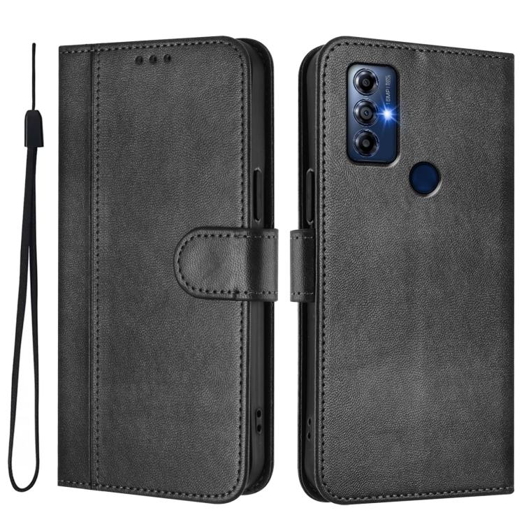 For Motorola Moto G Play 2022 Line Splicing Buckle Retro Leather Phone Case