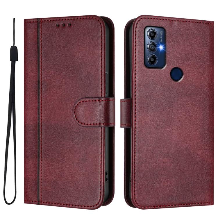 For Motorola Moto G Play 2022 Line Splicing Buckle Retro Leather Phone Case