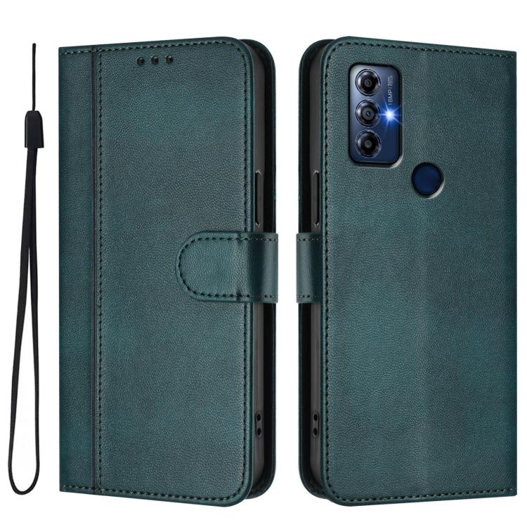 For Motorola Moto G Play 2022 Line Splicing Buckle Retro Leather Phone Case