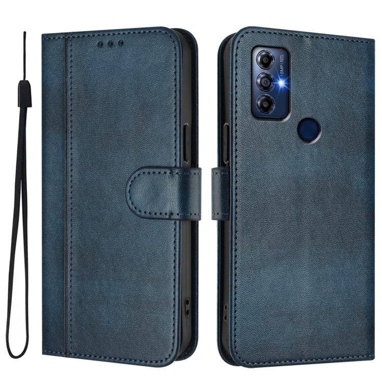 For Motorola Moto G Play 2022 Line Splicing Buckle Retro Leather Phone Case