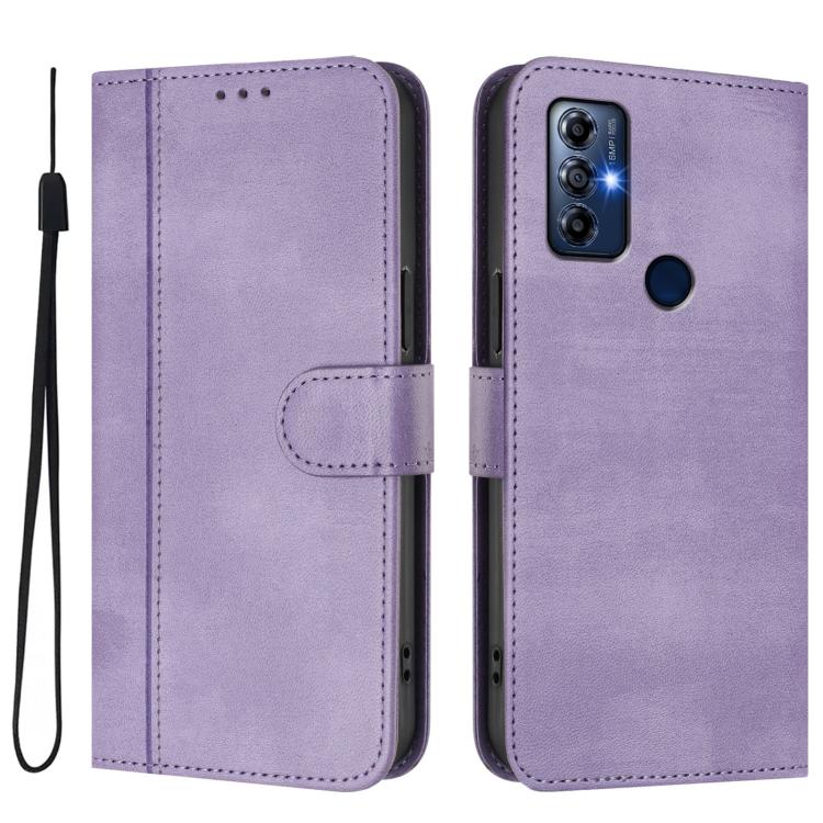 For Motorola Moto G Play 2022 Line Splicing Buckle Retro Leather Phone Case