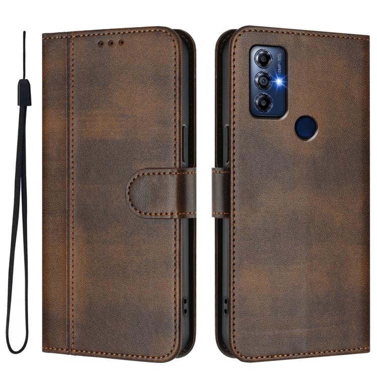 For Motorola Moto G Play 2022 Line Splicing Buckle Retro Leather Phone Case