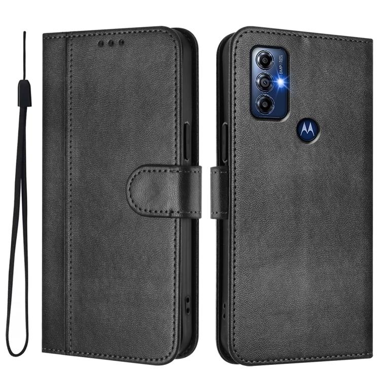 For Motorola Moto G Play 2023 / G Pure 2021 Line Splicing Buckle Retro Leather Phone Case