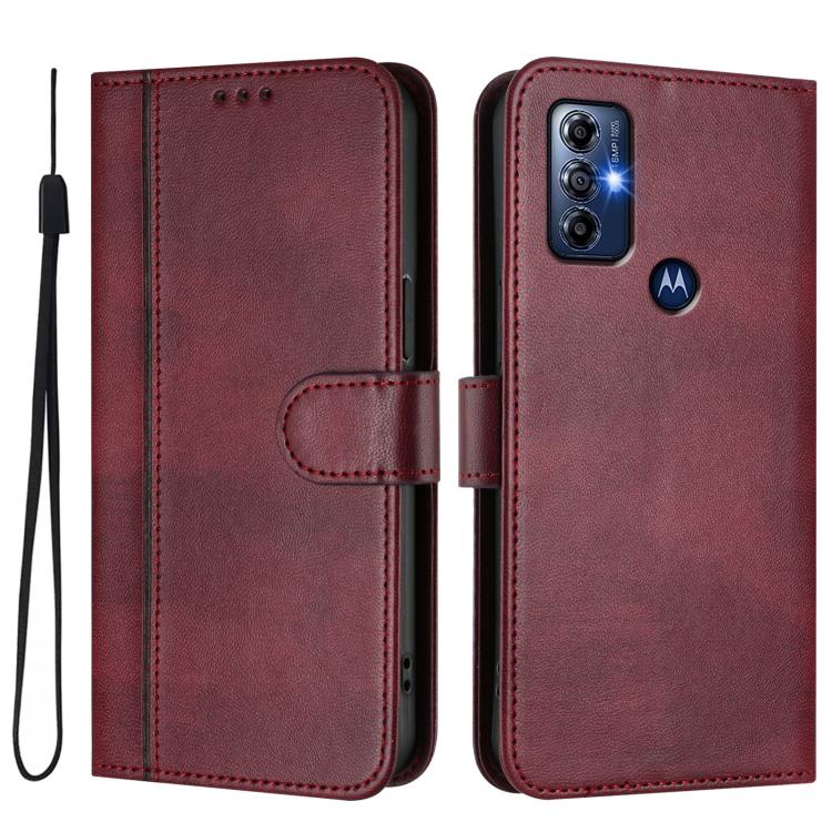 For Motorola Moto G Play 2023 / G Pure 2021 Line Splicing Buckle Retro Leather Phone Case