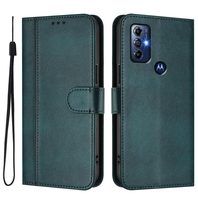 For Motorola Moto G Play 2023 / G Pure 2021 Line Splicing Buckle Retro Leather Phone Case