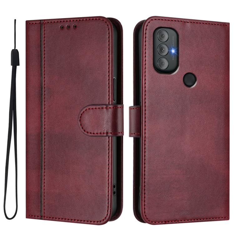 For Motorola Moto G Power 2022 Line Splicing Buckle Retro Leather Phone Case