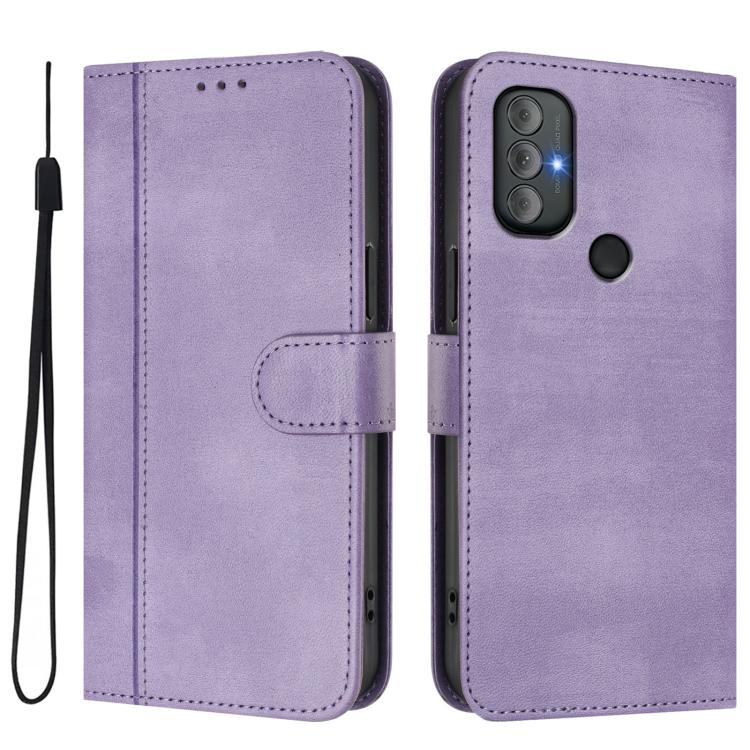 For Motorola Moto G Power 2022 Line Splicing Buckle Retro Leather Phone Case