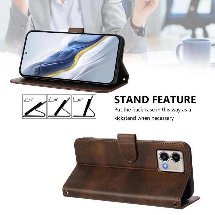 For Motorola Moto G Stylus 5G 2023 Line Splicing Buckle Retro Leather Phone Case