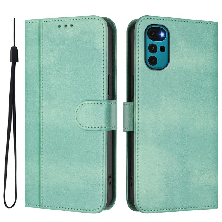 For Motorola Moto E32 India / G22 4G Line Splicing Buckle Retro Leather Phone Case