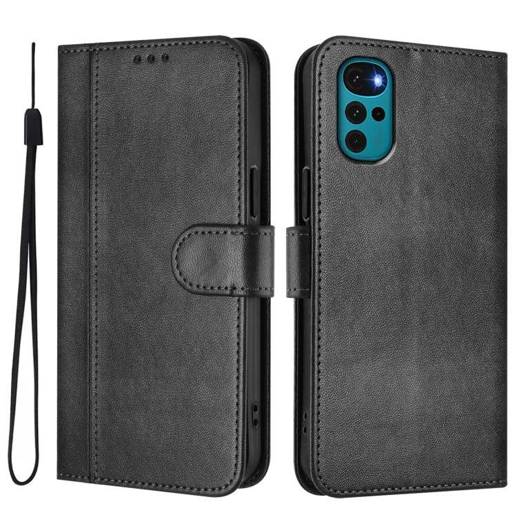 For Motorola Moto E32 India / G22 4G Line Splicing Buckle Retro Leather Phone Case