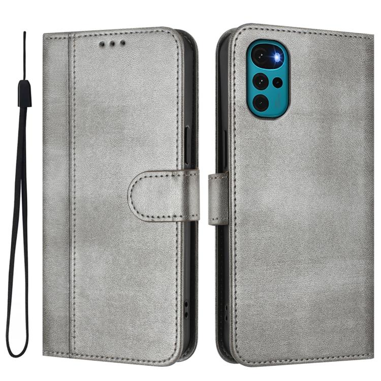 For Motorola Moto E32 India / G22 4G Line Splicing Buckle Retro Leather Phone Case