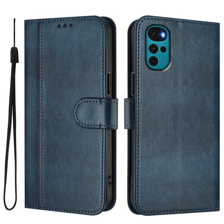 For Motorola Moto E32 India / G22 4G Line Splicing Buckle Retro Leather Phone Case